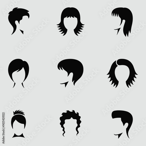 Vector Illustration Of Diverse Hairstyles Showcasing Various Cuts And Styles For Creative Projects And Design Needs