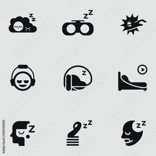 Collection Of Sleep Icons Representing Different Sleeping Methods,Positions,And Sleep Aids With Zzz Symbols