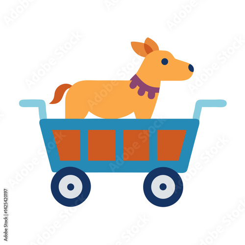 Dog in Shopping Cart: Vector Illustration on Black