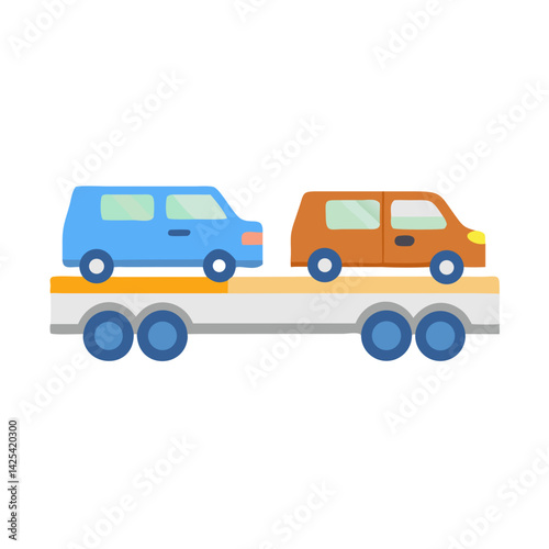 Car carrier with two vehicles, transporting services illustration