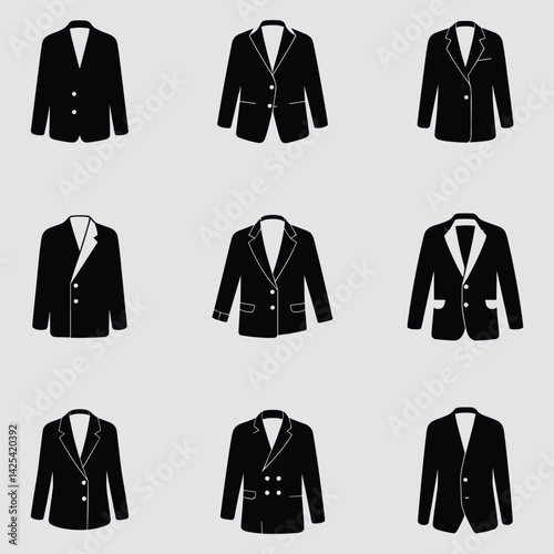 Collection Of Black Suit Jackets In A Grid Pattern Displaying Different Styles And Designs