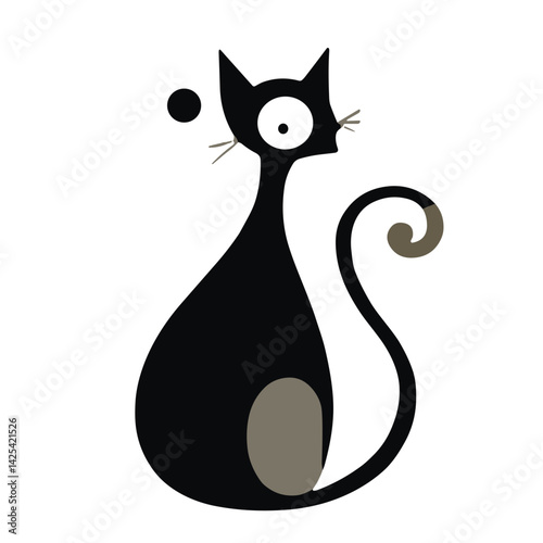 Playful stylized cat illustration with bold shapes and modern design