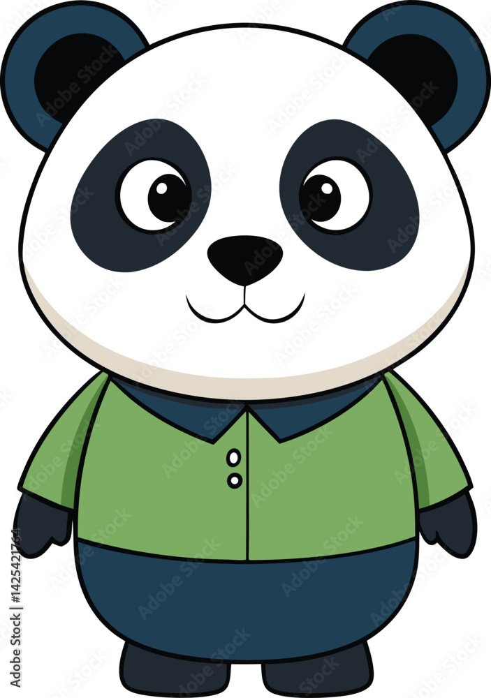Fototapeta premium Cute Cartoon Panda Character in Green Shirt and Blue Pants Illustration