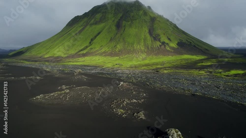 Flying over the landscape of Iceland during daytime