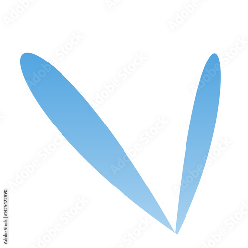 Two elongated blue shapes resembling leaves, oriented to form a stylized letter "V" against a white background.