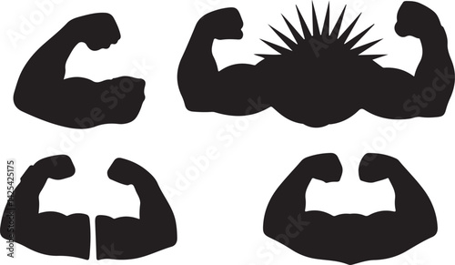 Flexed biceps muscles silhouettes
