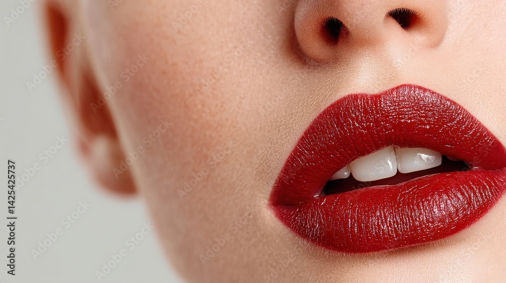 Naklejka premium Close-Up of Beautiful Lips with Bold Red Lipstick for Makeup Beauty Trends