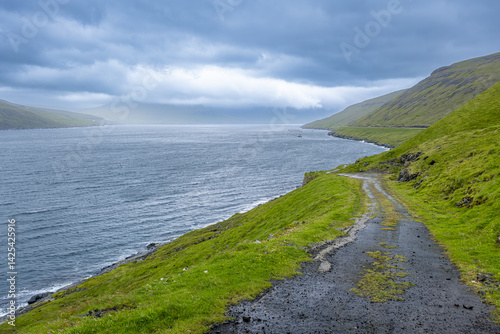 Driving in Faroe Islands, near Nes