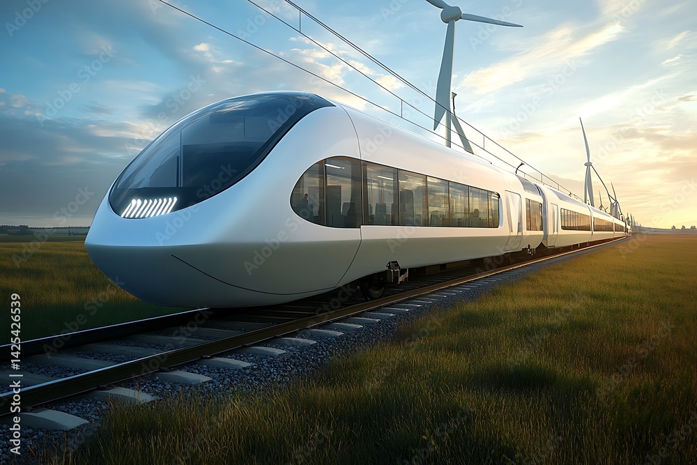 Fototapeta premium A High-Speed Electric Train Running on Renewable Energy Sources