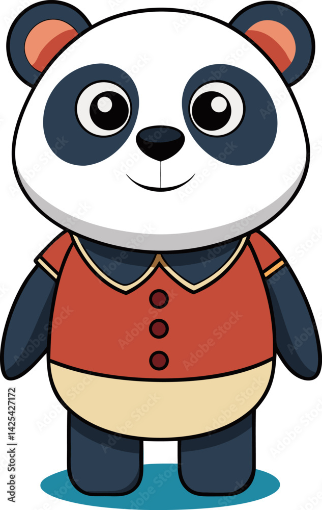 Panda Cartoon Character in Red Shirt – Adorable Vector Animal Illustration Panda Cartoon Character in Red Shirt – Adorable Vector Animal Illustration