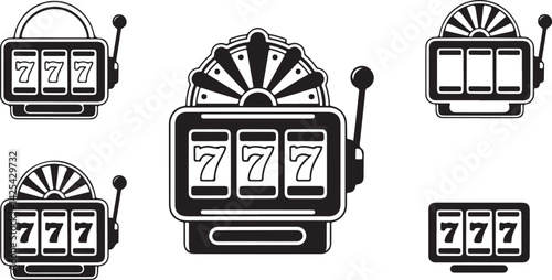 Slot Machine Silhouette Vector Featuring Classic 777 for Gambling, Casino, Luck Winning , and Entertainment Design