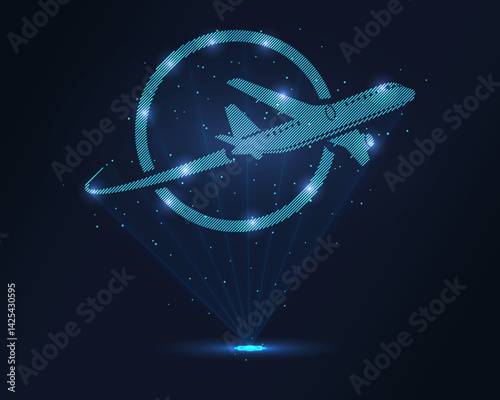 Travel around world hologram. Futuristic holographic projection of a globe with glowing energy flux and travel-themed design. Perfect for tourism, global exploration, and adventure concepts
