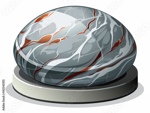 A high-quality vector illustration of a polished marble stone with white base and grey veining, isolated on a white background