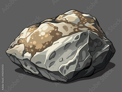 A professional vector of a rough granite stone with natural surface pattern, placed on a solid dark grey background