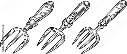 Gardening Hand Forks Illustration Black and White  Vector Design