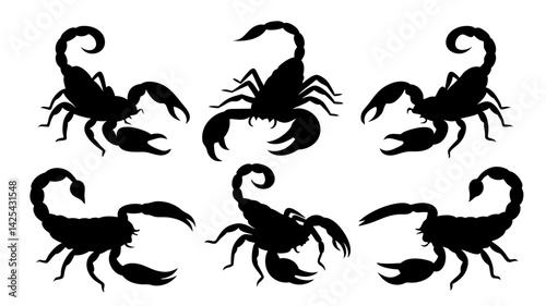 set of scorpion silhouette vector on white background