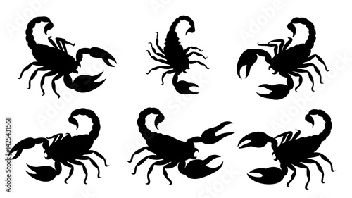 set of scorpion silhouette vector on white background