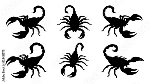 set of scorpion silhouette vector on white background
