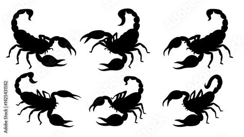set of scorpion silhouette vector on white background