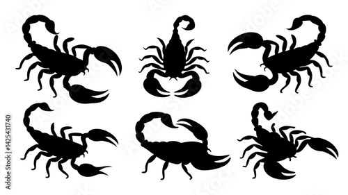 set of scorpion silhouette vector on white background