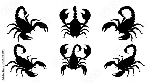 set of scorpion silhouette vector on white background