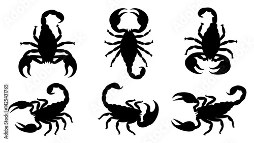 set of scorpion silhouette vector on white background