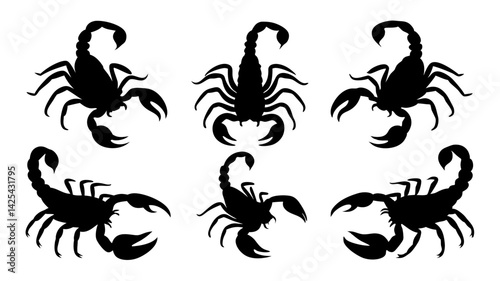 set of scorpion silhouette vector on white background
