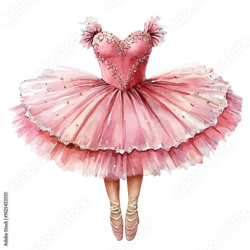 Ballet tutu costume, watercolor illustration, isolated on a white background.

