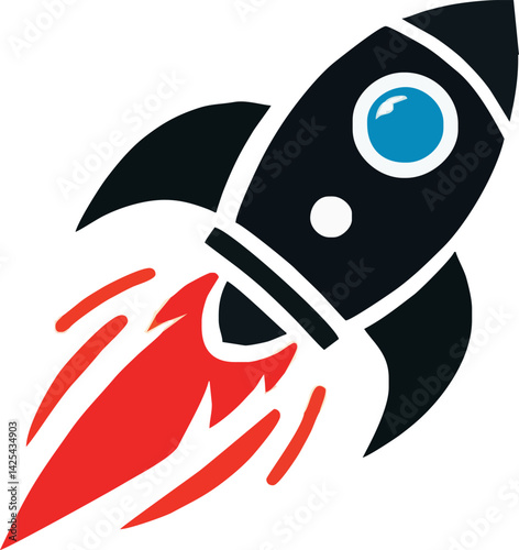 Blazing a Trail: A powerful and dynamic illustration of a rocket ship taking off, with vibrant red flames propelling it forward. This image conveys a sense of speed, ambition.