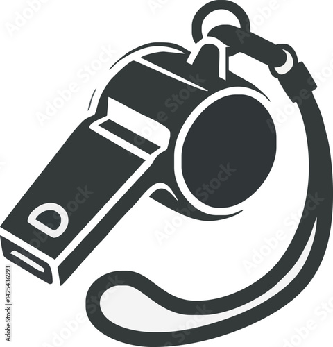 Referee Whistle Icon: A sharp and clear illustration of a referee's whistle with lanyard, perfect for sports, officiating, and competition themes.  