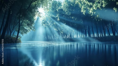 Wallpaper Mural Sunlight Streams Through Forest Trees Reflecting on Serene Lake, Peaceful Scene Torontodigital.ca