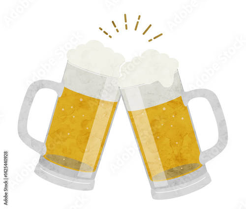 ビールで乾杯の水彩イラスト