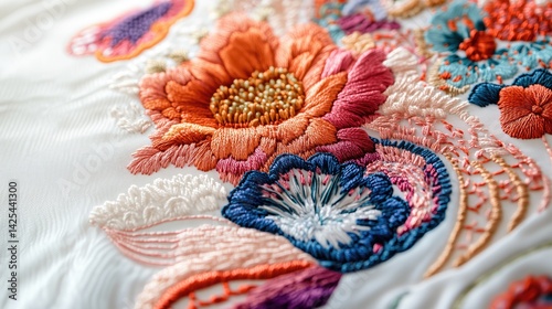 Colorful embroidered floral patterns on fabric photo