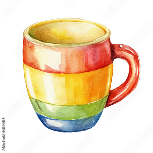 Baby sippy cup with handle, watercolor illustration, isolated on a white background.

