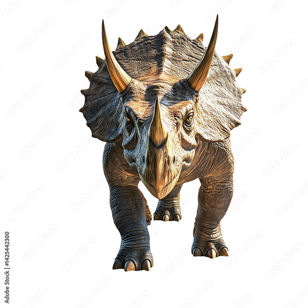Fototapeta premium Triceratops dinosaur walking forward on transparent background