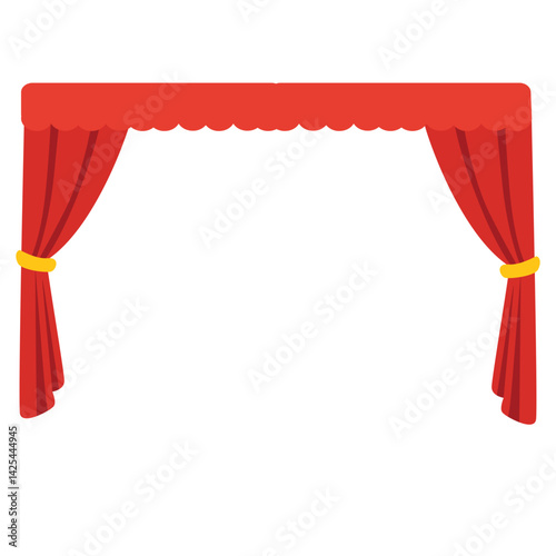 Bright red curtains tied back on both sides, creating a theatrical frame. Classic stage or performance design with a simple and clean layout.