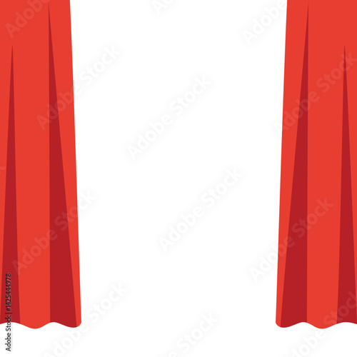 Bright red curtains tied back on both sides, creating a theatrical frame. Classic stage or performance design with a simple and clean layout.