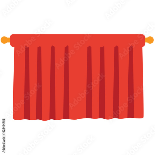 A simple red curtain valance with scalloped edges, mounted on a horizontal. Ideal for stage top decor or theater-themed illustrations.