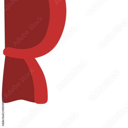Classic red stage curtain tied on the left side with a yellow band. Features a scalloped valance top, perfect for performance or theater themes.