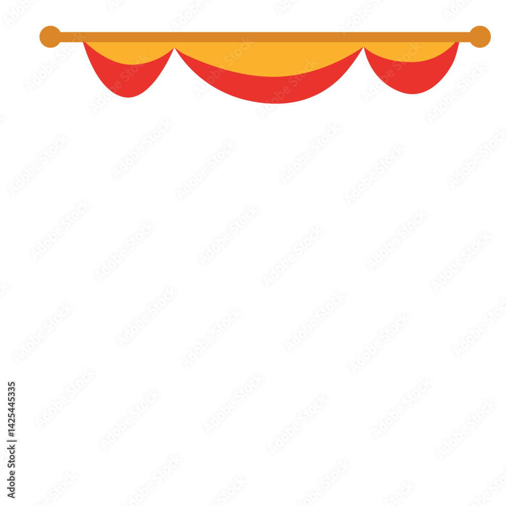 Obraz premium Top valance curtain in yellow with red swag and a flower centerpiece, styled for elegance and fitted on a horizontal rod.