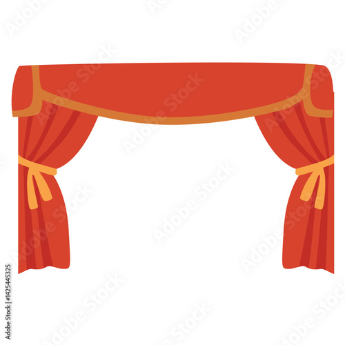 Bright red curtains tied back on both sides, creating a theatrical frame. Classic stage or performance design with a simple and clean layout.