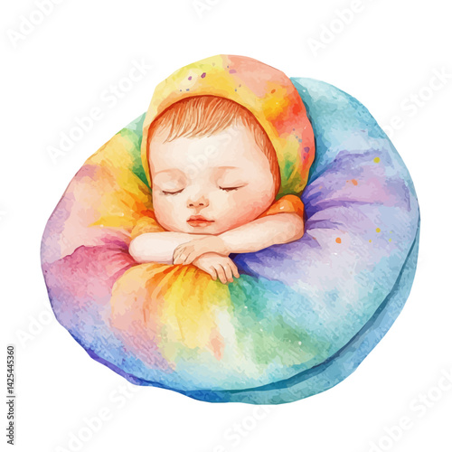 Baby nursing pillow, watercolor illustration, isolated on a white background.


