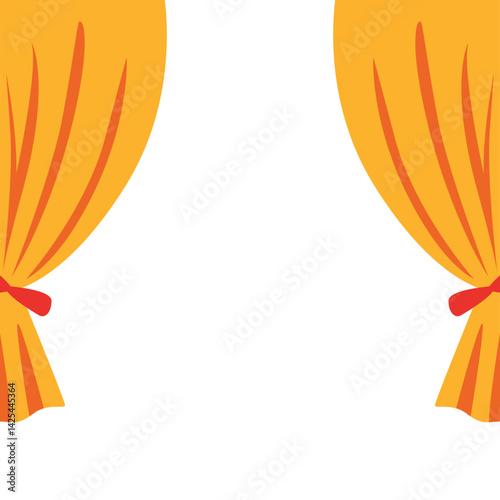 Decorative yellow and red stage curtain with floral accents. Tied drapes and top swag create a formal, elegant frame suitable for performances or ceremonies.