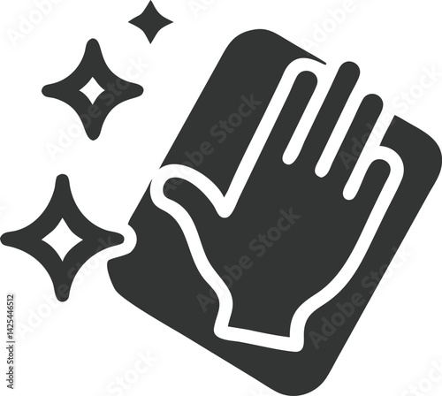 Cleaning Cloth with Hand Icon and Sparkles Symbol on Transparent Background