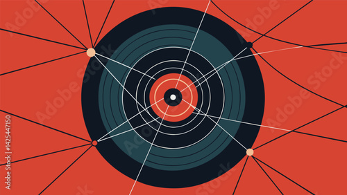 A delicate web of intertwined lines creates a visually striking abstract image capturing the essence of a vinyl records unique sound. Vector illustration