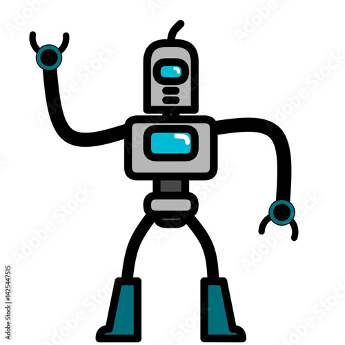 cute robot vector design illustration with waving hand, isolated on white background 