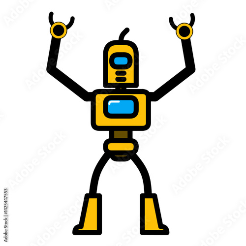 cute robot vector design illustration raising two hands pose, isolated on white background. cute robot cartoon for kids