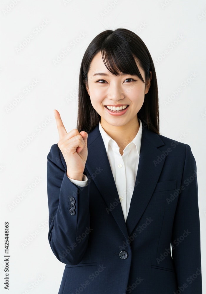 beautiful young woman wearing office clothes with expression has found an idea with hand pointing up happy face beautiful young woman wearing office clothes with expression has found an idea with hand pointing up happy face