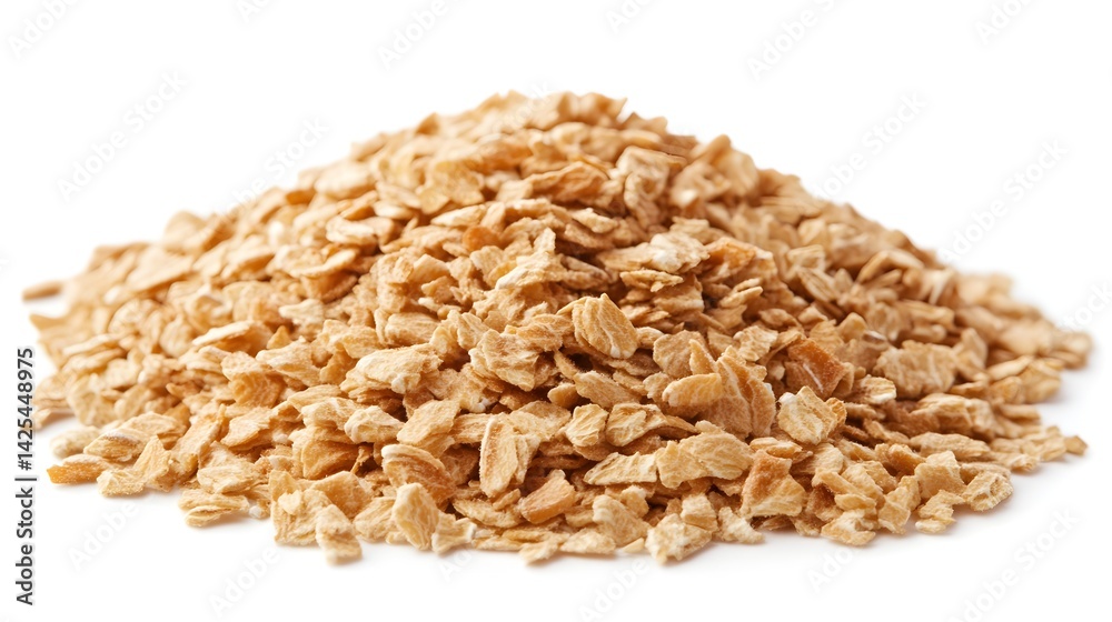 A large pile of dried and chopped onion pieces sits on a white background showing its texture and color. A large pile of dried and chopped onion pieces sits on a white background showing its texture and color.