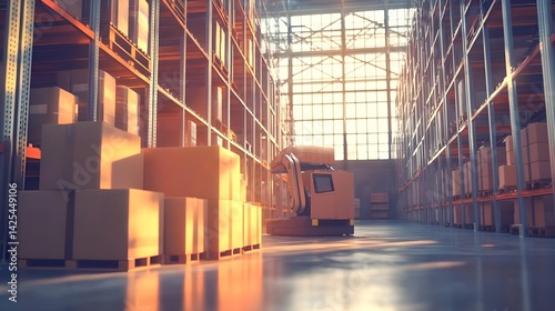 High-Tech Warehouse Interior with Medium-Sized Racks and Sunlight